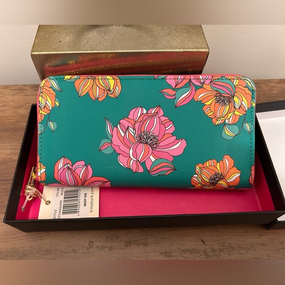 Trina Turk Handbags - Trina Turk Teal Wallet with Floral Design